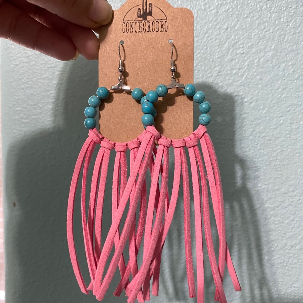 Western earrings made with turquoise/real leather